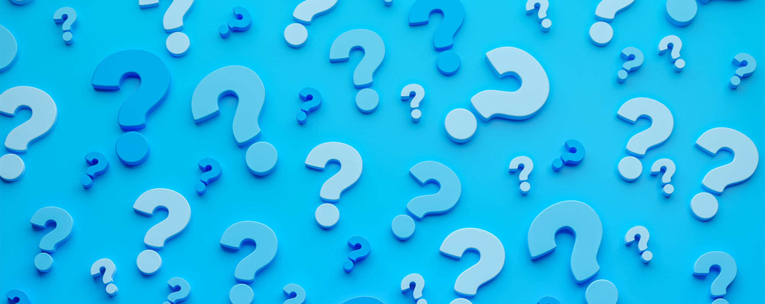Frequently asked questions banner with blue question marks