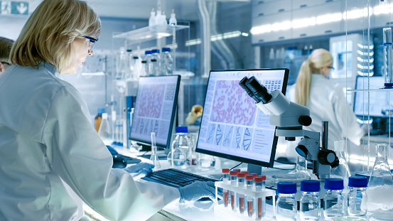 Researchers working in a medical laboratory