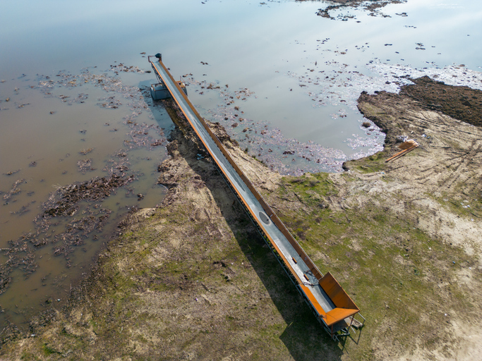 Aerial view of a conveyor at an environmental remediation site