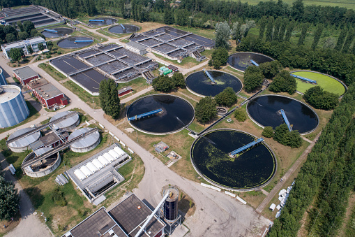 Aerial view of a wastewater treatment plant