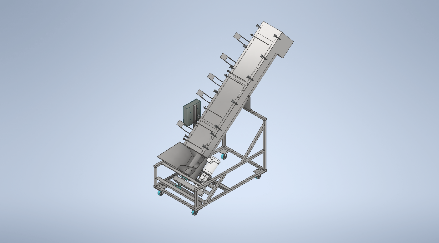3D model of an inclined screw conveyor on a stand