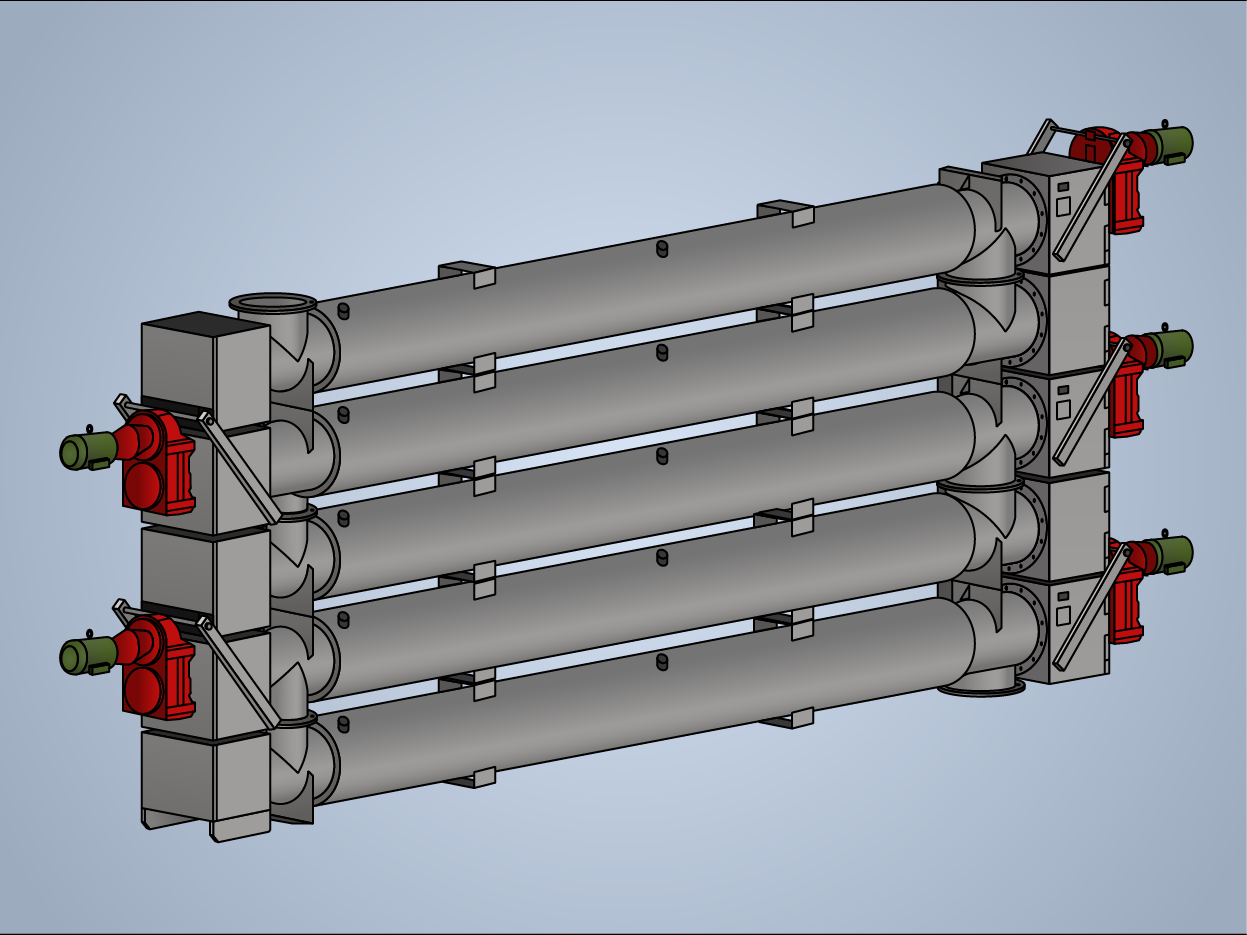 3D model of a multi-tube heating screw conveyor